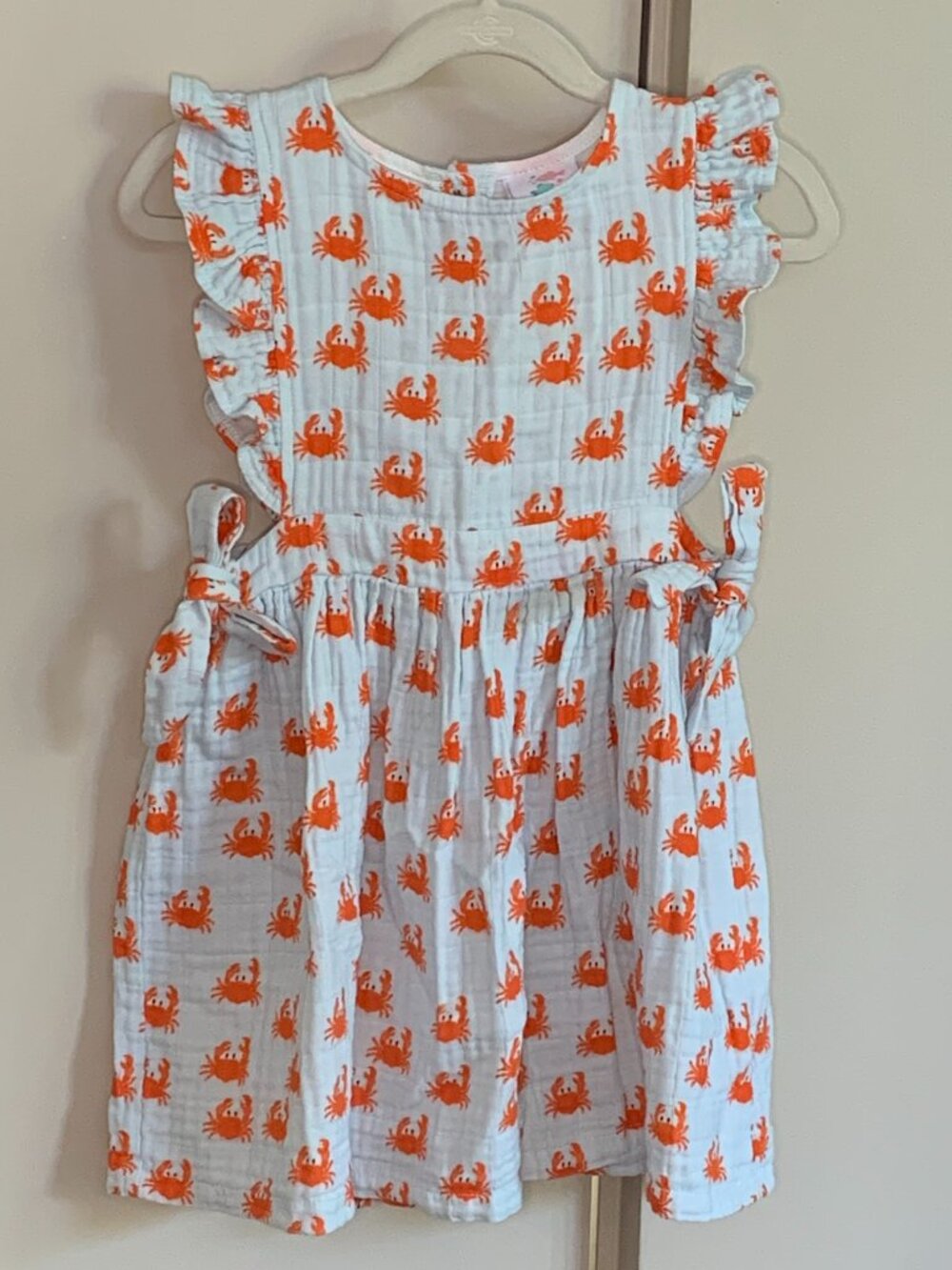 Stitchy Fish Crab Print Dress Blue Gauze Size 4